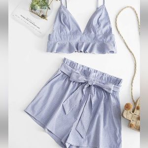 Blue and White Striped Two Piece Set